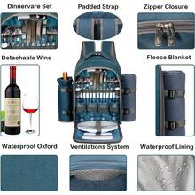 Mochila de picnic Hap Tim para 4 personas con compartimento enfriador aado soporte para vino manta de lana juego de cubiertos regalos de compromiso para parejas camuflaje 3065 azul - Azul - Ver 5