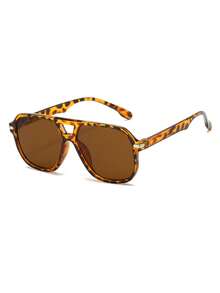 1 par de gafas de hombre con montura cuadrada de PC con estampado de leopardo, puente doble y unicolor, de estilo minimalista y de calle - Multicolor - Ver 2