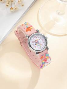 1只彩色创意独角兽图案石英手表，TPU表带，电池供电，是送给女孩的理想生日礼物 - 彩色 - 查看 4