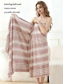 1 Piece Extra Large Bath Towel (105cm X 200cm) - Striped Design Super Soft Oversized Bath Towel, Suitable For Bathroom, Hotel, Plush High Absorbency Quick Dry Bath Towel, Beach Towel - Multicolor - View 6