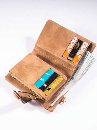 Button Decor Small Wallet Coin Pocket Small Purse Bi-Fold ID Window Women Wallet Mini Thin Lightweight Multi Layer Portable Money Cash Credit Card Minimalist Fashion Modern Business Anniversary On Valentine Day For Birthday Women Girls Lady Female Gift Hot Coffee Purse Business Casual