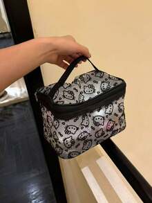 1pc Sanrio Cartoon Large Capacity Kitty Mesh Flocked Cosmetic Bag, Handheld Portable Travel Toiletry Organizer - Multicolor - View 6