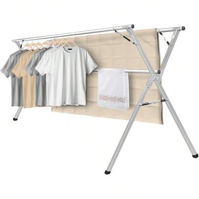 Sillars Clothes Drying Rack 94.5 Inches Laundry Drying Rack Clothing Foldable And Collapsible Stainl Steel Heavy Duty Clothing Drying Rack With Windproof Hooks For Indoor Outdoor