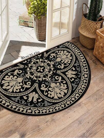 1 pièce Paillasson vintage de luxe en demi-cercle - texture de pierre, usage intérieur/extérieur, convient pour l'entrée, la cuisine, la salle de bain, le patio et le balcon, paillasson d'extérieur, tapis, petit tapis