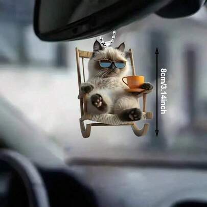 1 chiếc mặt dây chuyền hình mèo bập bênh dễ thương bằng acrylic, thích hợp để trang trí gương chiếu hậu xe hơi hoặc trang trí nhà cửa.