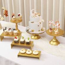 6PCS Cake Stand Set, Gold Metal Cake Stands For Party, Dessert Table Display Set, 3 Size Round Cake Pedestal Stand With Cupcake Risers Stands, Dessert Cake Holders For Weddings, Birthday, Baby Shower - 金色 - 查看 2