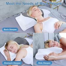 Cervical Pillow For Neck And Shoulder Pain Relief Cool Ice Silk Memory Foam Pillows Odorless Orthopedic Support Bed Pillows Heated Neck Ergonomic Pillows For Back Side Stomach Sleeper Grey - LightGrey - View 7