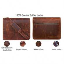 Leather Messenger Bag Laptop Case Office Briefcase - 11 inch - Xem 3