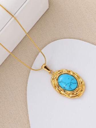 1pc Vintage Turquoise Necklace, Elegant Luxury Style Sweet Fashion Necklace Jewelry For Women