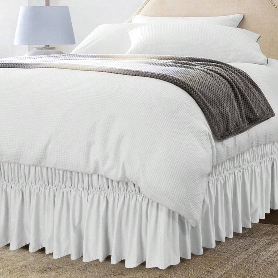 Utopia Bedding - Rodapié elástico envolvente - Rodapié de microfibra con cinturón elástico ajustable y caída de 41 cm, calidad hotelera, resistente a la decoloración - Matrimonial, blanco - Blanco - Ver 1