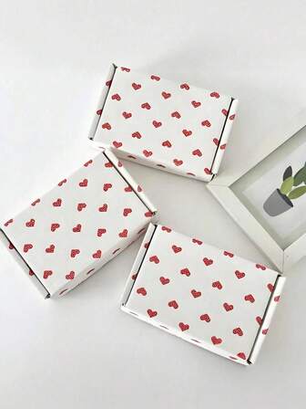 10 piezas de cajas de avión corrugadas blancas con patrón de corazón rojo, para el Día de San Valentín/bodas/cumpleaños, regalos festivos y empaque para pequeños negocios