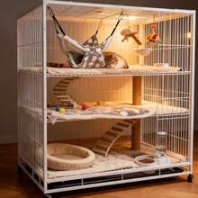 WSXC Cat Hammock For Cage Soft Warm Hanging Bed For Kitten Guinea Pig Ferret Rat Chinchilla And Other Small Pets Cozy Bunkbed 13.39"X13.39" Love Coffee Pattern - 愛咖啡 - 查看 2