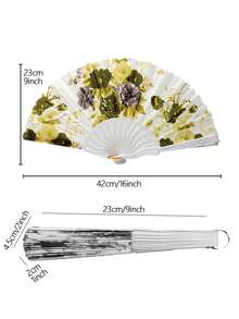 1Pc D EXCEED Women's White Handle Ink Painting Floral Folding Fan – Elegant & Gorgeous Hand Fan – Perfect For Dance Props Stage Performances Concerts Bridal Weddings New Year Gifts All-Season Use Tea Party Accessories - White-handled Ink-wash Flower Fan - View 8