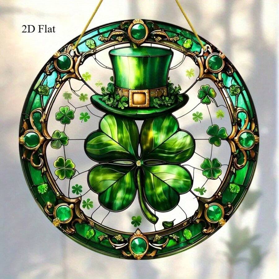 【好运爱尔兰主题装饰品】1个圣帕特里克节亚克力阳光捕捉器 - 四叶草和魔法帽设计，窗户挂饰，节日家居花园装饰，幸运符，爱尔兰主题乔迁礼物