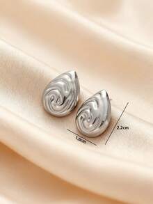 1pair Retro Luxe Style Gold-Plated Stainless Steel Waterdrop Swirl Texture Shell-Shaped Stud Earrings For Women Daily Wear & Party Occasions - water droplets - View 4