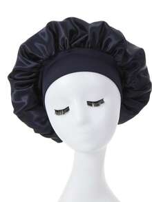 1pc Silk Sleep Cap, Satin Hair Cap, Soft Elastic Silk Sleep Hat, Curly Hair Silk Hair Cover Hair Sleep Cap - Black NPSM73 - View 6