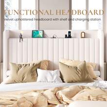 SHA CERLIN Full/Queen/King Size Lift Up Storage Bed Frame/Charging Station/USB,Type-C Port/Storage Headboard/Velvet Upholstered/Hydraulic Support/No Box Spring Needed/Noise Free/White - Xem 6