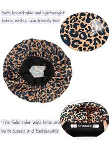 Satin Bonnet Silk Bonnet, Hair Bonnet For Sleeping, Elastic Wide Band Silk Sleep Cap, Soft And Breathable(Leopard) Hair Sleep Cap - Leopard Print - Multicolor - View 9