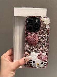 SANRIO Ốp lưng điện thoại cao cấp đính đá lấp lánh hình nơ Hello Kitty 3D, hoa trà trắng 3D và hình trái tim, tương thích với iPhone 17 Pro Max, 16 Pro Max, 15 Pro Max, 14, 13, 12, 11, 15 Pro, 14 Pro, sản phẩm độc đáo của Hàn Quốc (Đảm bảo chất lượng trực tiếp từ nhà máy). - Hồng - Xem 3