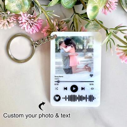Personlig nyckelring med musikfoto / Anpassad nyckelring med musikfoto | Anpassningsbar fotopresent till honom/henne | Minneskortsnyckelring, alla hjärtans dag-present.