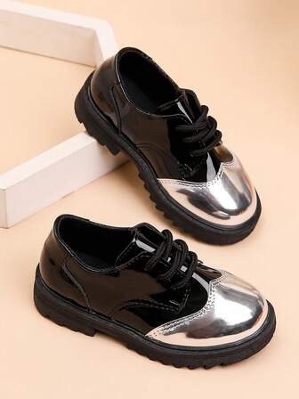 Zapatos de cuero cómodos para campus de niños, color dorado, para todas las estaciones