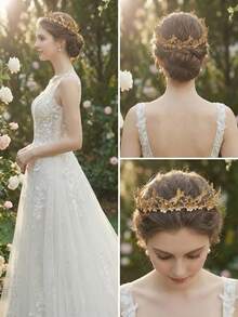 1 chiếc vương miện tròn rỗng màu vàng hình bướm và hoa, kiểu dáng cổ điển, phụ kiện tóc kim loại thanh lịch, thích hợp cho đám cưới, dạ hội, tiệc sinh nhật, cosplay và chụp ảnh. - A - Xem 1