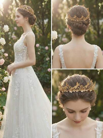 1 pieza Corona redonda con decoración de mariposa y flor hueca dorada, diadema floral de hada vintage, accesorio de cabello de metal elegante, adecuado para boda, baile, fiesta de cumpleaños, cosplay y accesorios fotográficos