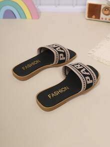 1 Pair Girls Letter Knit Sandals, Soft Bottom Non-Slip Children Casual Outdoor Slippers, Summer - Black - View 6