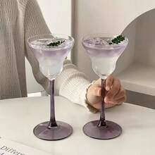 1pc/2pcs Set Purple Stem Glassware, Luxury Purple Stem Wine Glass, Creative Cocktail Glass, Irish Champagne Glass, Bar & Kitchen Tool