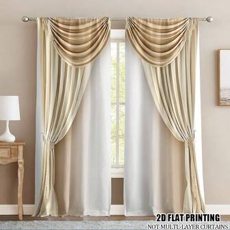 2pcs Luxury Gradient Print Four Seasons Modern Elegant Polyester Curtains, 100% Polyester, Light-Filtering, Machine Washable, With Rod Pocket, For Bedroom, Office, Kitchen, Living Room, Study, Home Decor