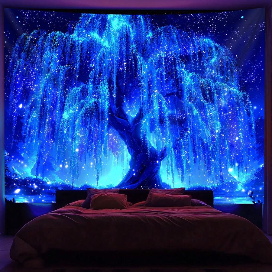 1 Piece Large Fluorescent Night Light Tree Canvas Wall Hanging Bright Starry Design, Polyester Fabric, No Electricity Required, Bedroom, Office, Living Room And Party Decoration, Bedroom Wall Decoration| Starry Design| Polyester Fabric, Tree Decoration Outdoor, Luminous Starry Background, Fluorescent Wall Hanging, Ceiling Hanging, Wall Stars, Wall Design, Fluorescent Tapestry, Fluorescent Stars, Photo Tapestry - Nhiều màu - Xem 1