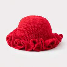 1pc Hand-Knitted Wool Hat Autumn Winter Thickened Windproof Wave Hat Simple Versatile Solid Color Knitted Hat - Hồng - Xem 3