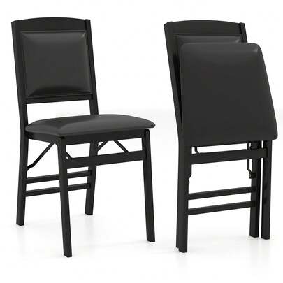  COSTWAY Dining Chair Set Of 2, Folding Chairs With Padded Seat & Soft Backrest, Rubber Wood Frame, Upholstered High Back Kitchen Chairs, Wooden Dining Side Chairs, 400 LBS Capacity, Black