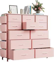 Cómoda de 12 cajones para dormitorio, cómodas de tela con bolsillos laterales, cómoda para armario, sala de estar, vestidor y pasillo. - Rosa - Ver 8