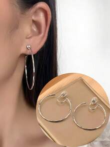 1 Pair Fashionable New Metal Large Hoop Earrings, Copper Earrings For Women, Clip-On Triangular Clamp, High-End Elegant Slimming Earrings Suitable For Women's Daily Wear, Holiday Gifts - Ear Clip - View 9