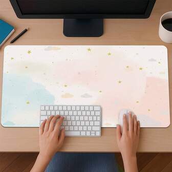 1pc Pastel Blue Soft-Mist Cloud & Gilded Star Mouse Pad - Foldable & Portable, Stitched Edge To Prevent Curling, Dreamy Mat For Professional Office / Kids' Study / Bedroom Desk / Light Vintage Craft Station