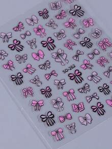 3片粉色丝带闪光美甲贴纸，3D粉色蝴蝶结可爱设计，自粘式美甲贴，适用于情人节和婚礼美甲，美甲装饰 - 彩色 - 查看 6
