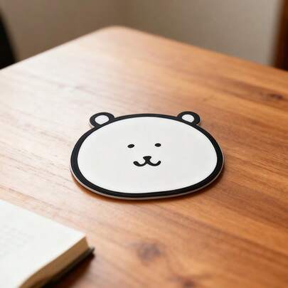Miniso Self-Deprecating Bear & Friends Series Coaster - Cute Bear Head Design + Silicone Material, Heat-Resistant & Non-Slip, Perfect For Home & Office Table Use(1 PC)