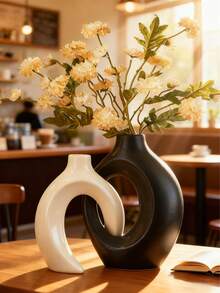 2pcs Ceramic Wreath & Donut Shaped Modern Vases, Creative Dual-Color Minimalist Style Decorative Vases For Home Decor, Suitable For Dining Table, Living Room, Entryway, Bookshelf, Fireplace, And Room Decoration - Multicolor - View 9