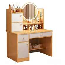 Vanity Desk With Mirror, LED Lights Makeup Dressing Table With 2 Drawers, 3 Shelves, And 3 Storage Lockers, Dressing Table For Bedroom, Dressing Room (White, Pink, Brown) - 棕色 - 查看 11