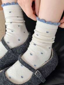 4 Pasang Kaos Kaki Setengah Betis Motif Hati Mulut Gelembung Baru Musim Gugur/Dingin, Warna Polos Serbaguna Gaya Korea Kaos Kaki Anak Perempuan yang Imut - MultiWarna - View 3