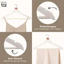 Blumtal Kleiderbügel Holz 10er Set - Holzbügel mit 360 drehbarem Metallhaken - Kleiderbügel Weiß + Zedernholz Mottenschutz - Kleiderbügel Holz Weiss + Anti-Rutsch-Schicht & Einkerbungen - Coat Hanger,10erSet,Weiß - Blanc - Voir 4