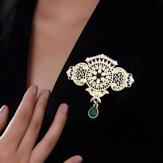 1개 우아한 중동 아랍 여성 브로치 히잡 스카프 핀, 전통적인 웨딩 브라이덜 주얼리, 할로우 아랍 플로럴 패턴 물방울 펜던트