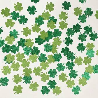 100 st. Grönklöverkonfetti med S:t Patricks dag-motiv - glänsande pappersshamrockar, lämpliga för irländsk temafestbordsdekoration och firanden, irländsk danspresent