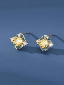 1 Pair S925 Sterling Silver Simple Elegant Versatile Tiny Cubic Zirconia Stud Earrings For Women