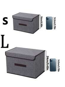 2 件大号桌面收纳盒，织物整理箱，适用于宿舍衣物、玩具、书籍、零食及杂物，亚麻可折叠储物箱，家用 - 灰色 - 查看 3