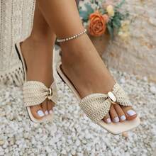 Women's Summer New Fashion Versatile Square Toe Flat Sandals, Beach Slippers, Comfortable Outdoor Beige Shoes - Beige - View 4