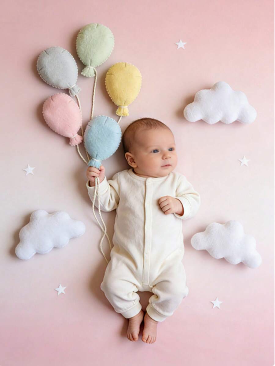 Accesorios de fotografía para recién nacidos Nube de globo de fieltro para estudio de fotografía de bebés, Set de globos de fieltro estilo INS, Colores de macaron, Accesorios para fotos de 100 días de bebé, Foto conmemorativa de recién nacido, Retrato de hogar estilo INS, Decoración de guardería, Regalo para recién nacido - Multicolor - Ver 1