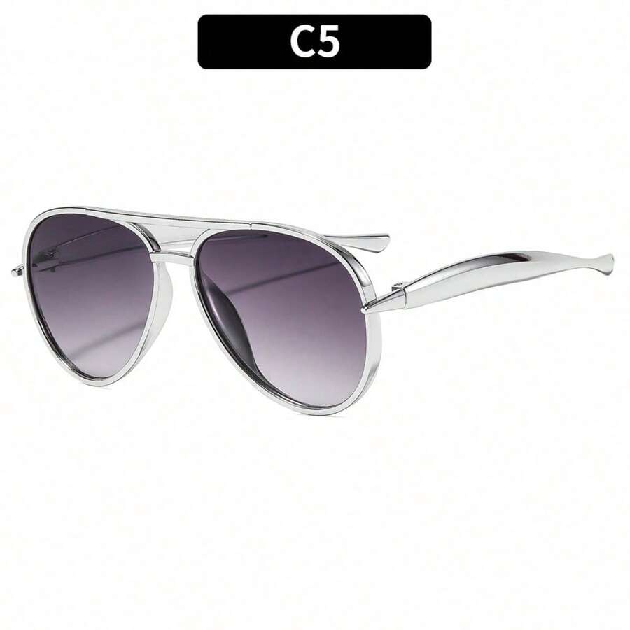 1pc/Set Cool Street Oversized Double-Bridge Sunglasses Unisex Frog-Eye Style New Arrival For Outings, Driving, Commuting, And Vacations - Khung C5 màu bạc với hai tấm màu xám. - Xem 1