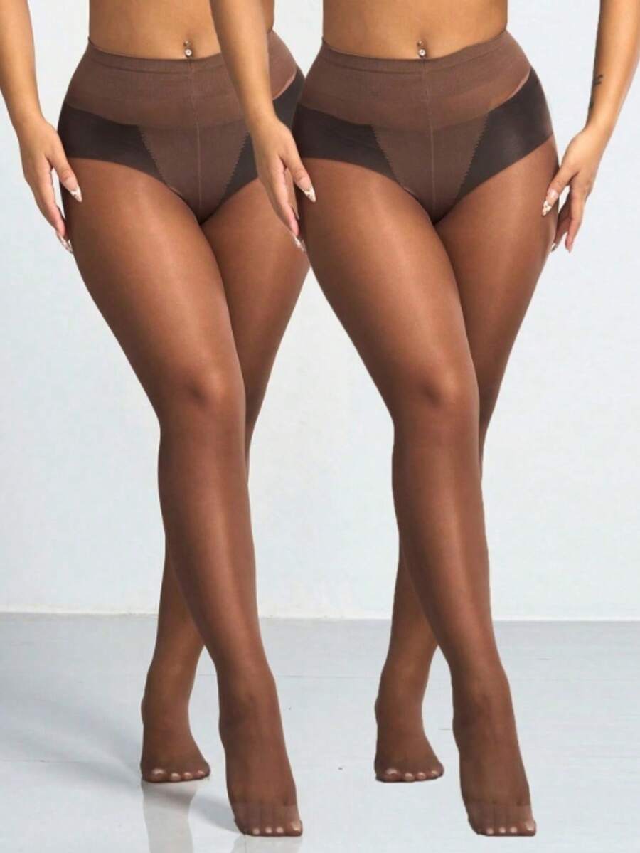 2 Pairs Women's Sexy 30D Transparent Stockings, Coffee Brown Pantyhose, Fashion & Minimalist - Coffee Brown - View 1